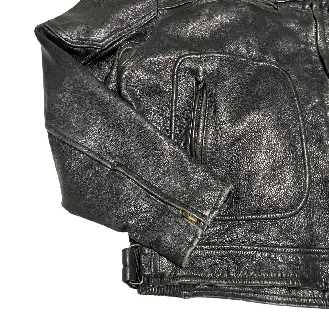 【超大きいサイズ×本革】リアルレザーシングルライダースジャケット USA 黒4L