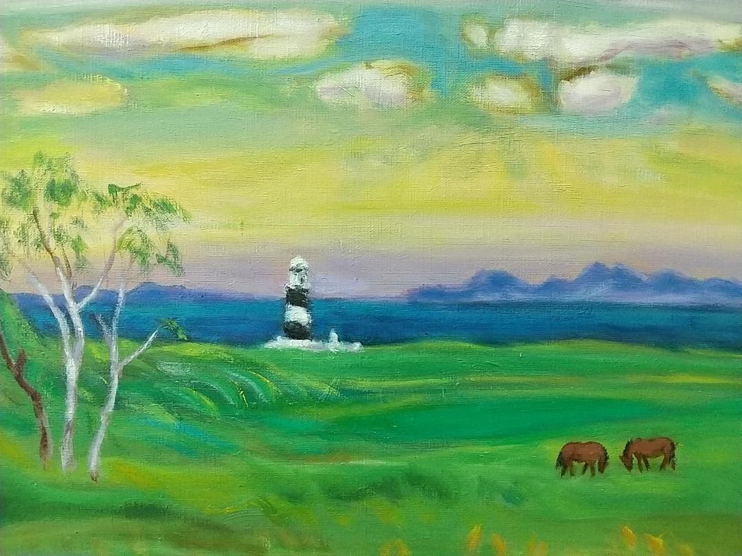 「灯台のある草原」能取岬 P8 絵画