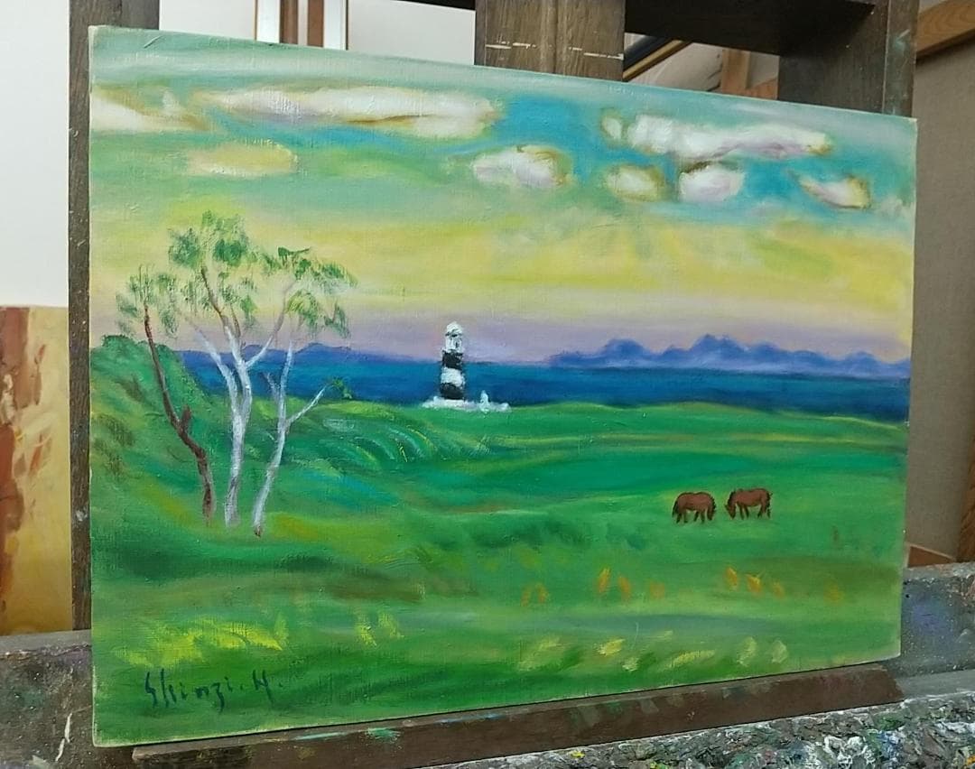 「灯台のある草原」能取岬 P8 絵画