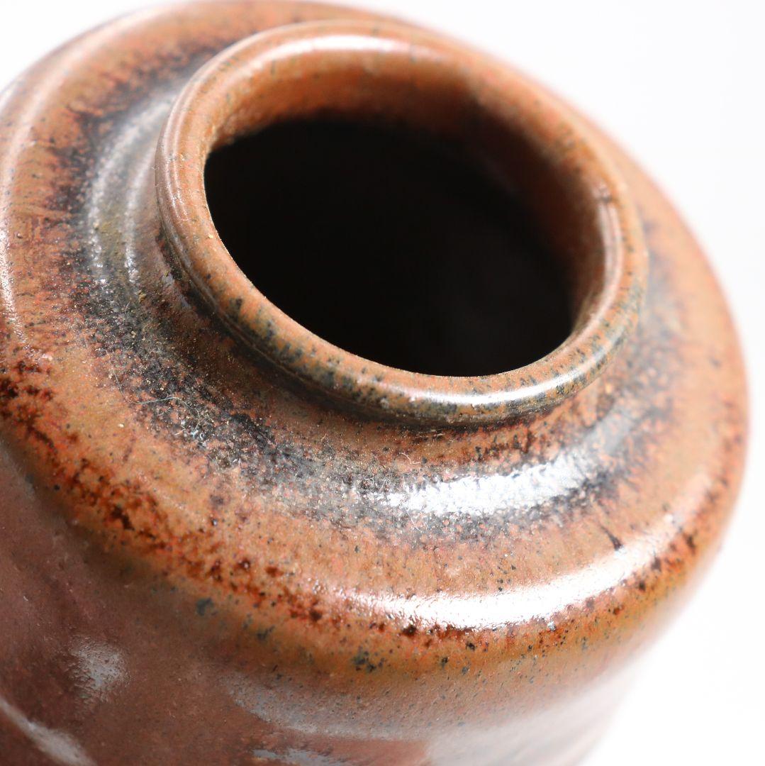 加藤弥右衛門作 瀬戸 茶入 正倉院竪笛彫刻文仕覆 茶道具 共箱　V915