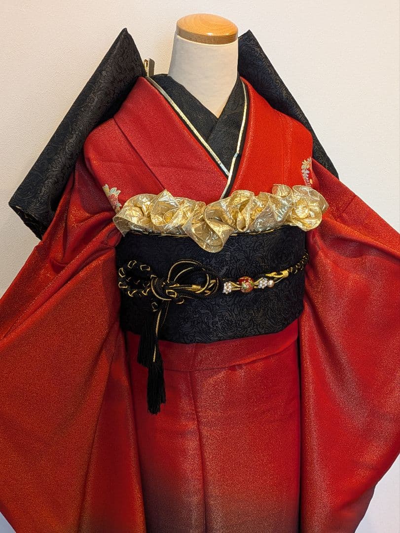 振袖フルセット 身丈165裄68.5 豪華振袖 金通し 赤 黒 逸品 成人式