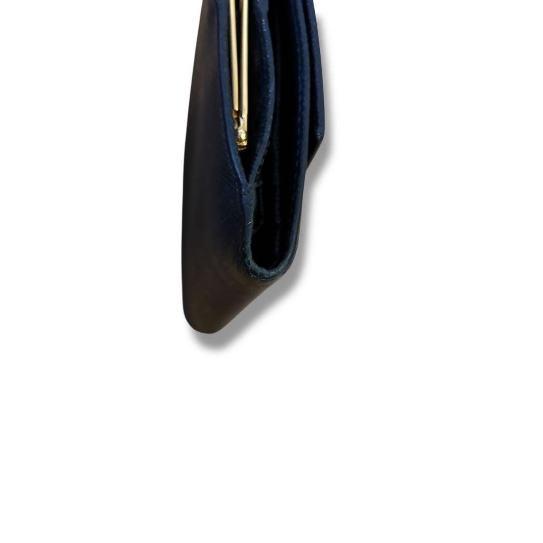 美品✨PRADA プラダ 財布 がま口 レザー 3つ折り ブラック 三角ロゴ