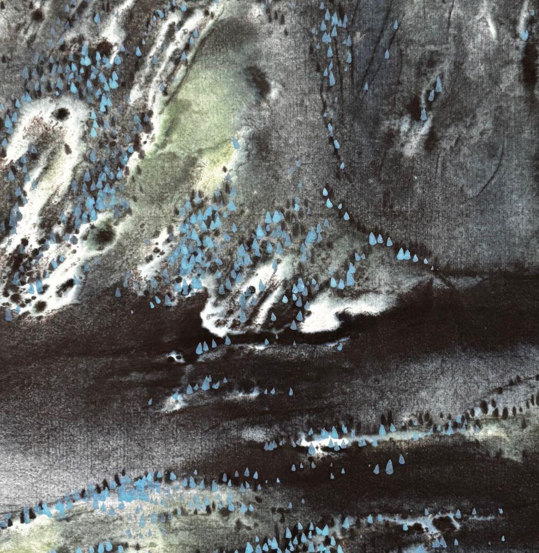 張志中　孤山船影　水墨画　山水　　絵画　中国　アート　めくり　大きい