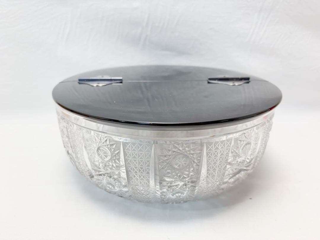 未使用 茶道具 ギャマン平水指 義山水指 替蓋付 クリスタル ガラス 水指 木箱