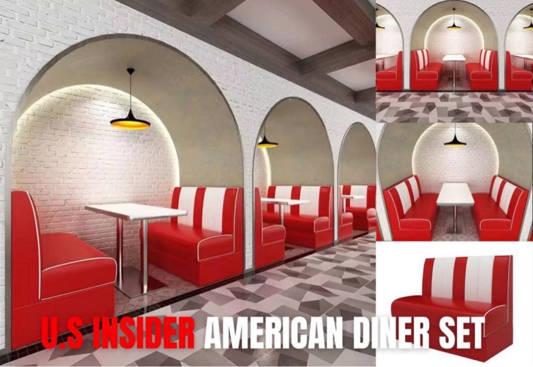 レトロ・アメリカンダイナー★ソファー×2＋テーブル　3点セット★4人掛け