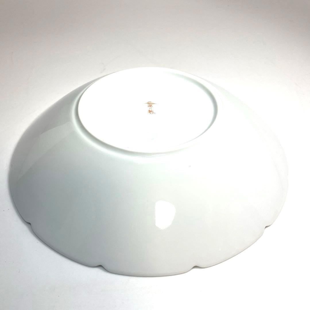 深川製磁 金彩紅白梅 鳳凰陽刻盛鉢 十二方割 飾皿