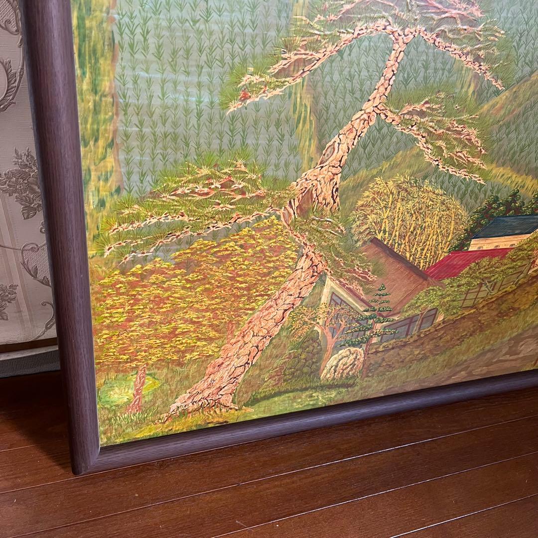 【蔵出し】額装 額縁 絵画 風景画 田舎 馬 田園 山 農村 アート 作品