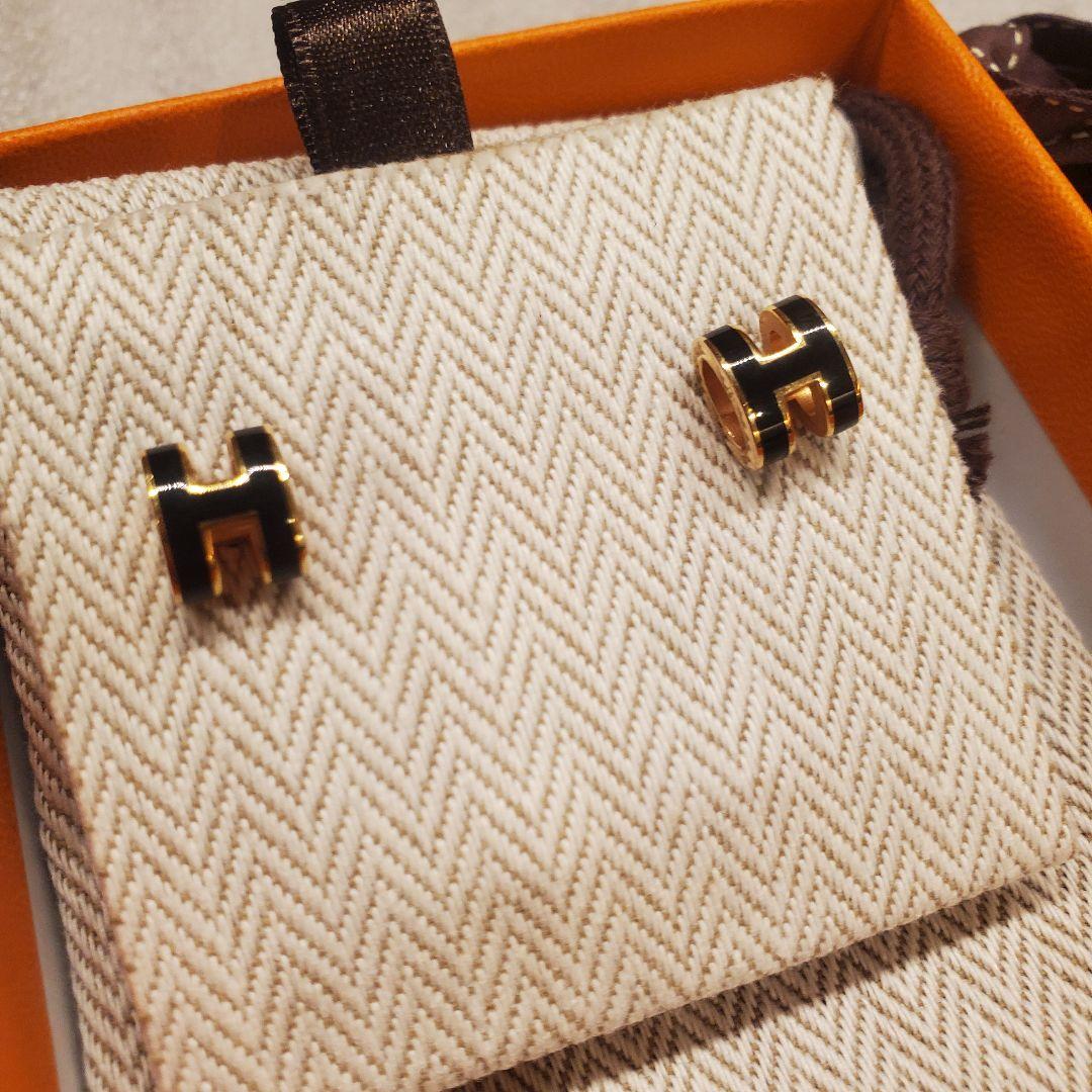 【HERMES】 ミニポップH ピアス ノワール×ピンクゴールド 正規品