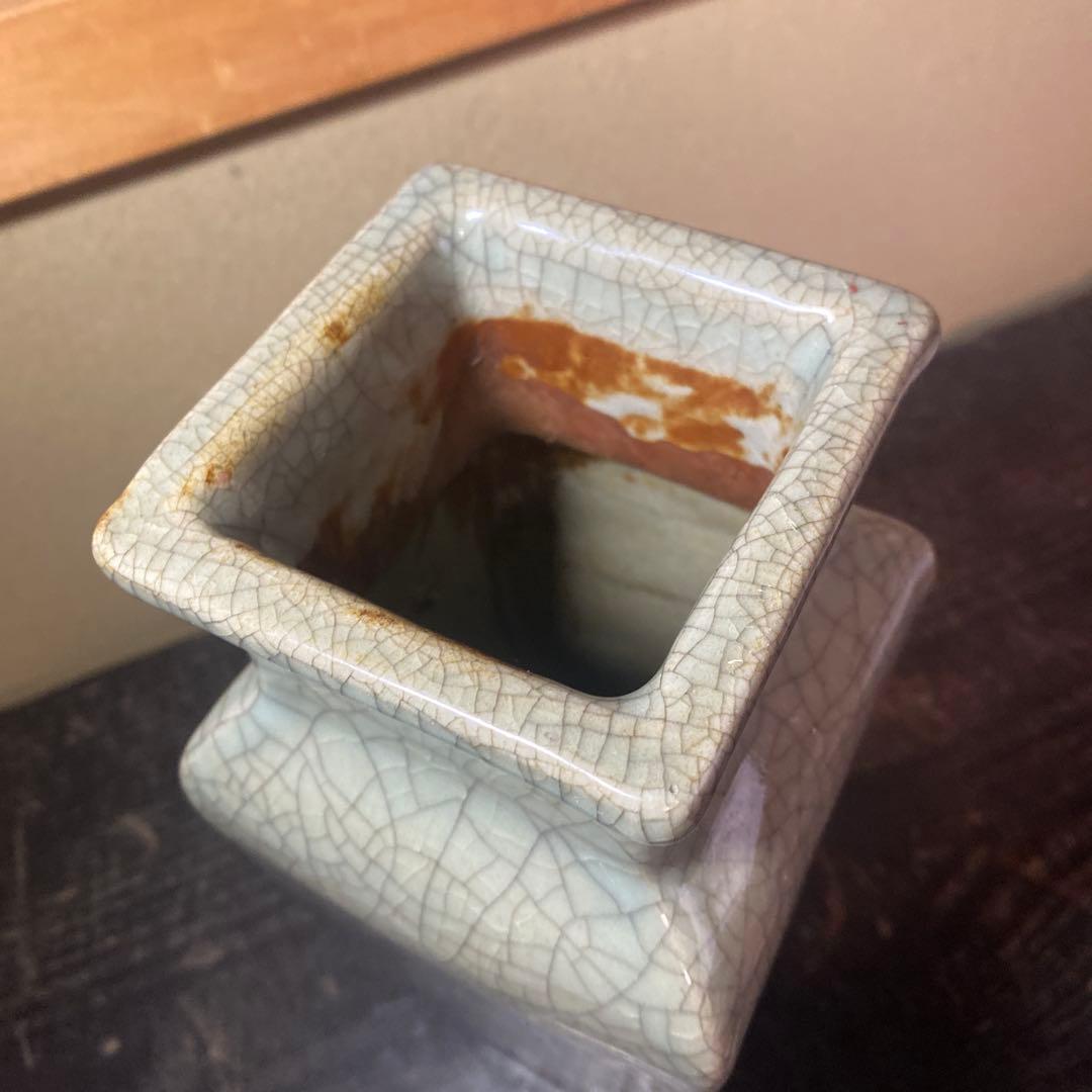 中国古玩　青磁色絵花瓶10cm25cm