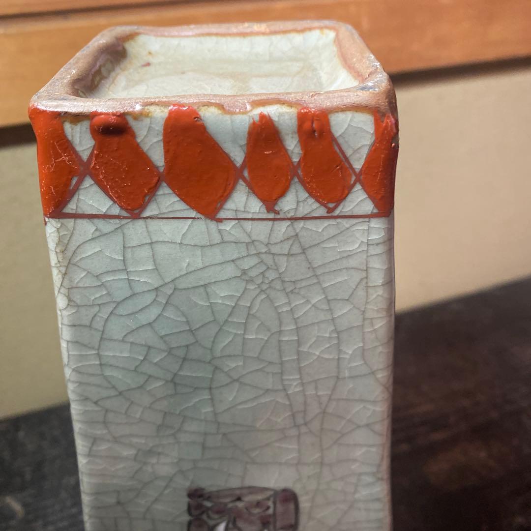 中国古玩　青磁色絵花瓶10cm25cm