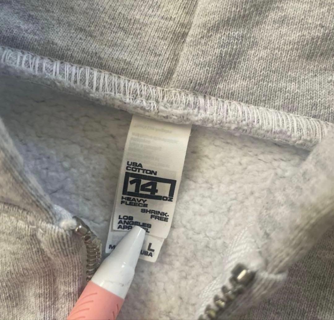 ロサンゼルスアパレル　ロスアパ ジップパーカー　14oz グレー Lサイズ