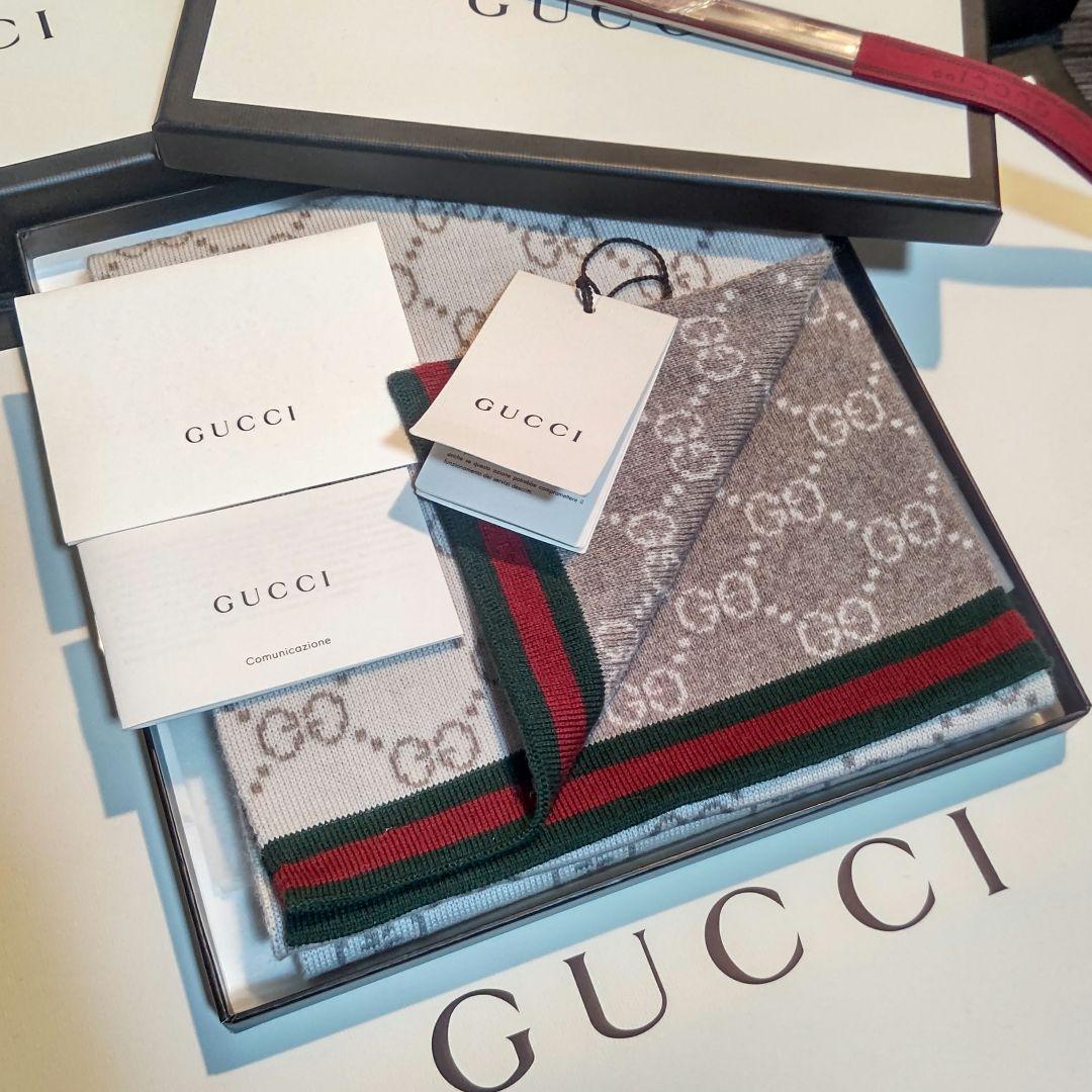❤美品箱付き❤GUCCI マフラー ストール スカーフ❤ホワイト&ベージュ❤