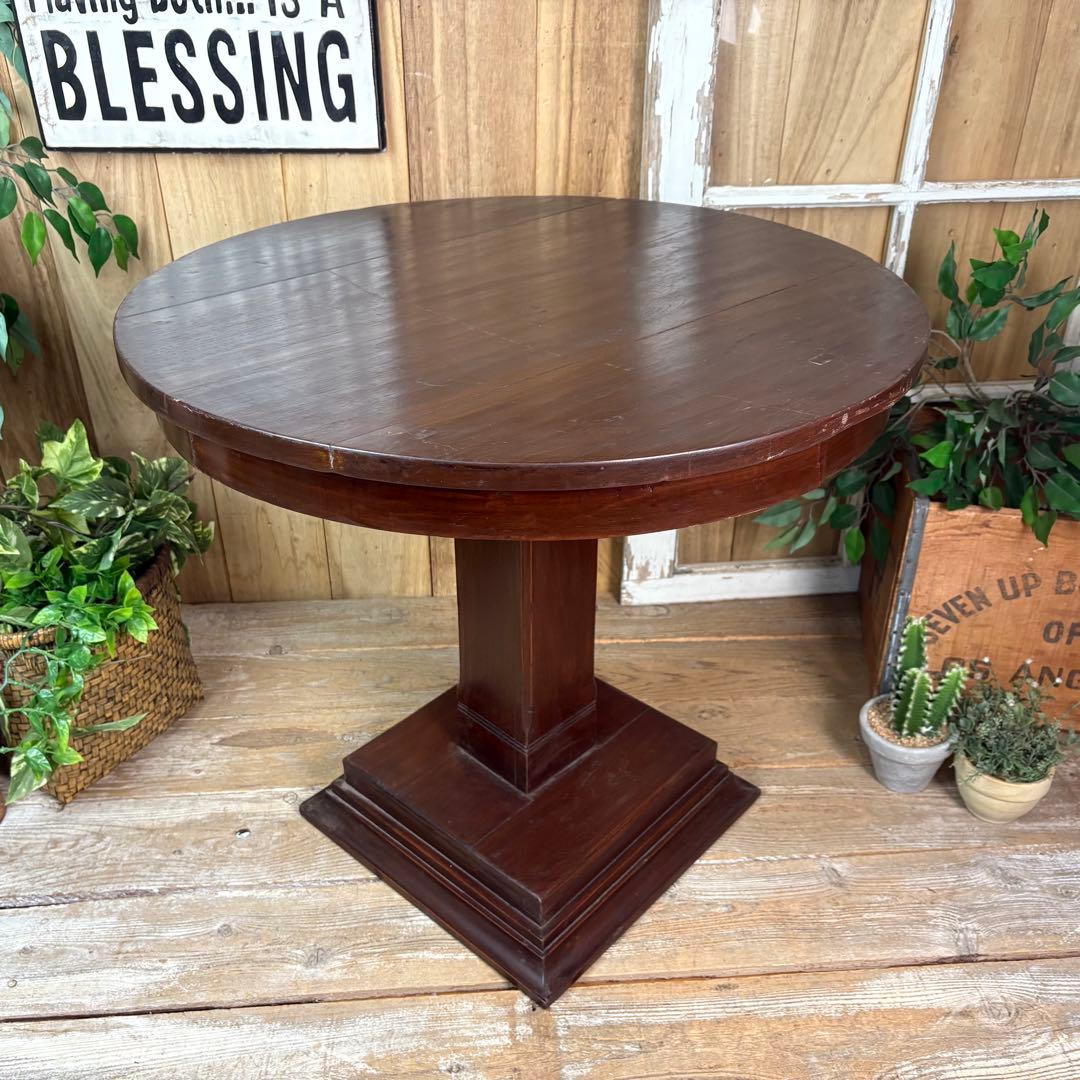 インドネシアアンティークビンテージ年代物特大木製丸テーブル飾り台置台