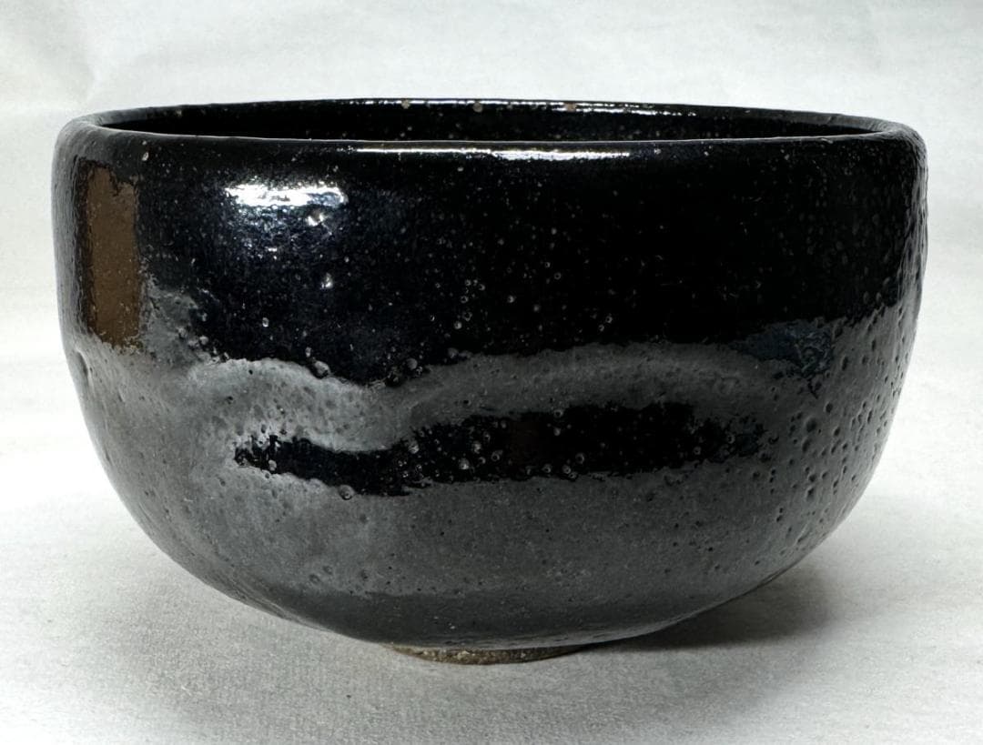 江戸時代後期 紫野焼 鶴亭 黒楽茶碗 共箱 時代物 古美術 茶碗 WWTT066