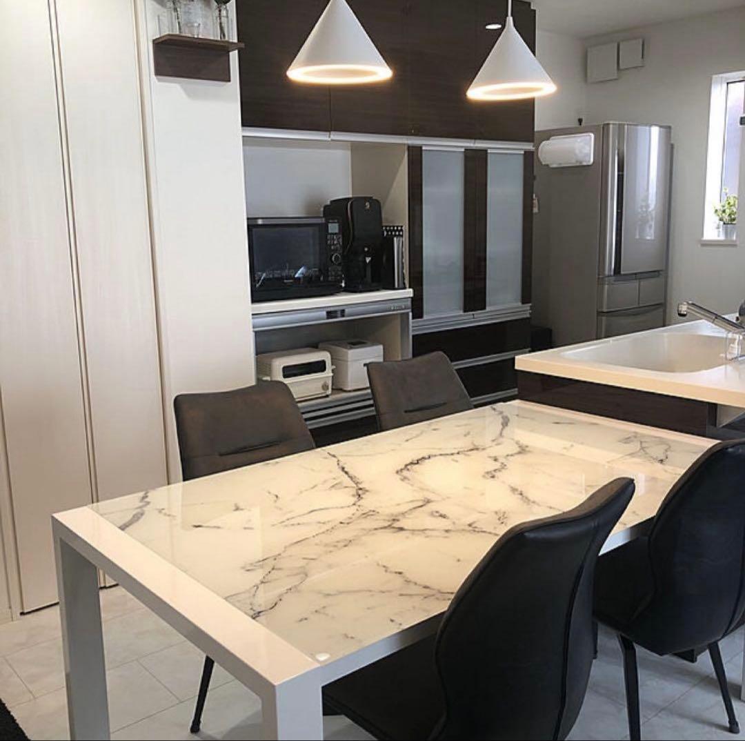 ニトリ エスペルト 伸長式 ガラステーブル ホワイト 美品 モダン インテリア