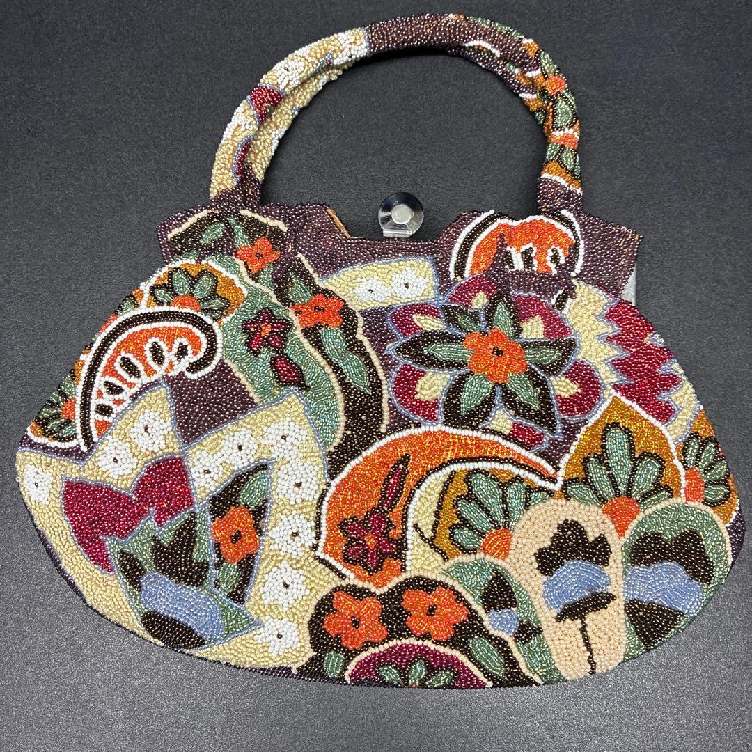 ビーズ刺繍 花柄 和装用バッグ　昭和レトロ