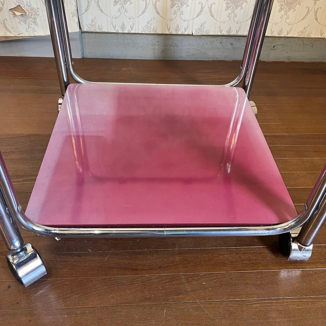 【アンティーク】アイアンフレーム ガラステーブル サイドテーブル キャスター付き