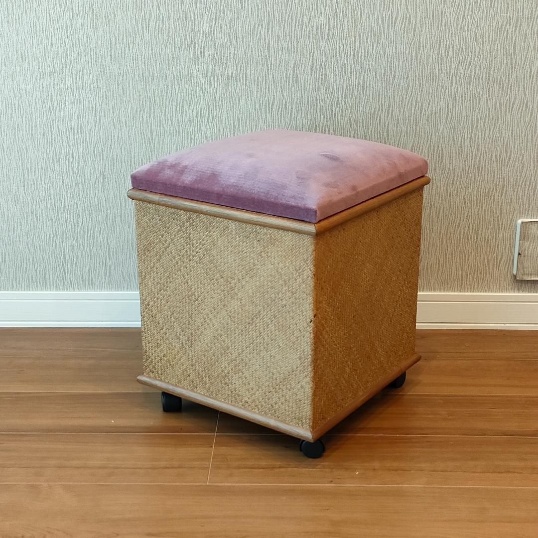 ラタン　机　スツール付き　 引出し７杯　書机