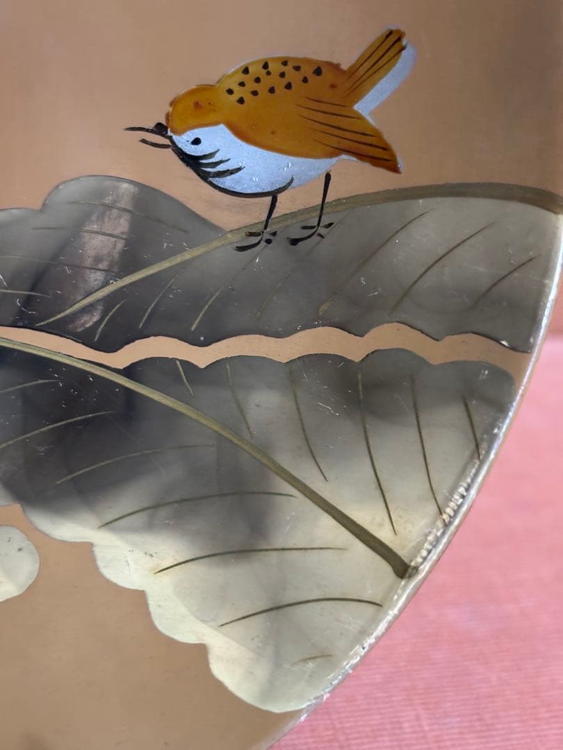 竹内栖鳳作漆絵桐葉雀文漆器　菓子器