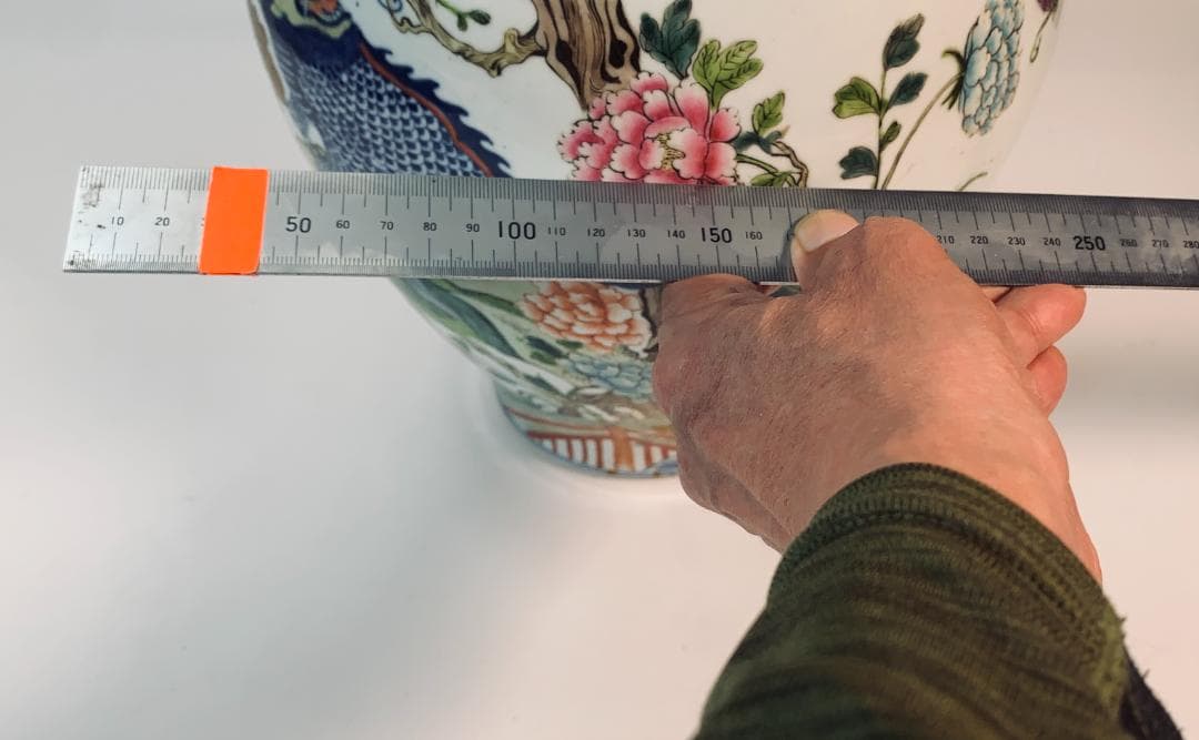 民国前期 景徳鎮 粉彩五彩 将軍罐 大型 有蓋壺／鳳凰・麒麟・花鳥図 約43cm