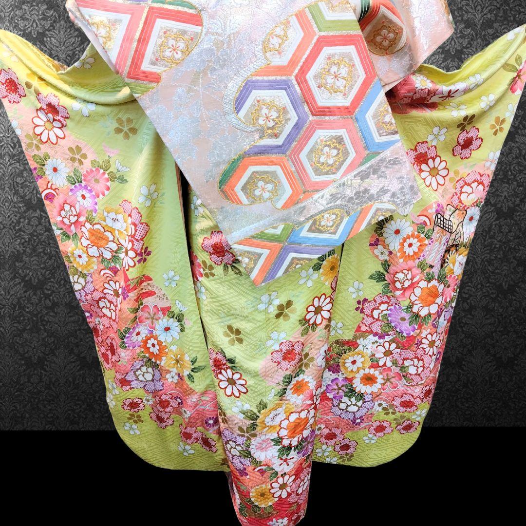 SALE中！振袖フルセット(7点)・成人式・金駒刺繍・金彩加工・鹿の子柄・正絹