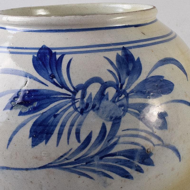 朝鮮美術　李朝　高麗白磁　染付　花文　壺　C　R7992C