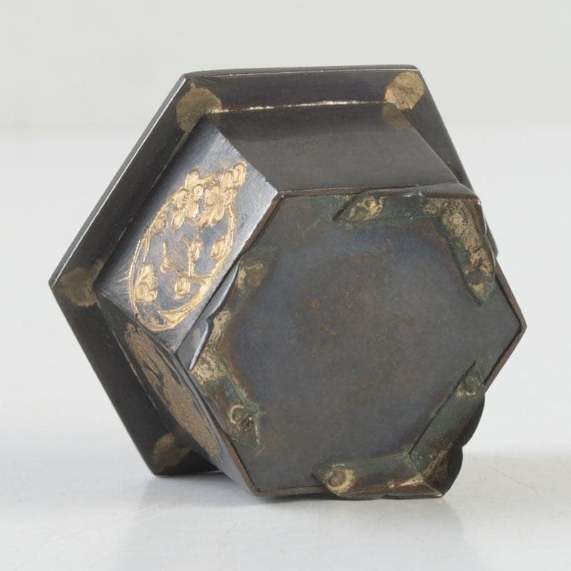 中国　古銅　金彩　花草文　小さな香炉　V　9641