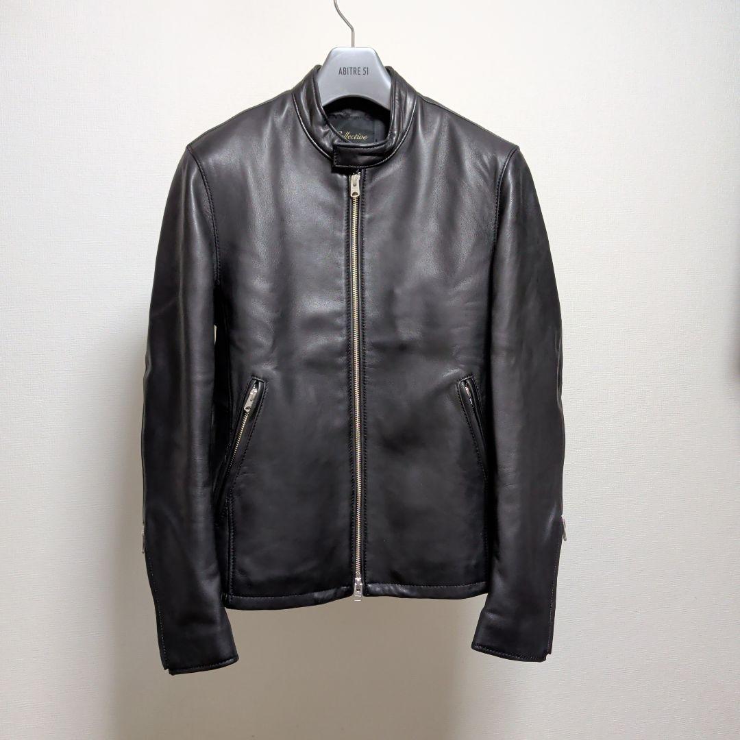 メンズビギ　コレクティブ　シングルライダース　羊革　レザージャケット　黒　S