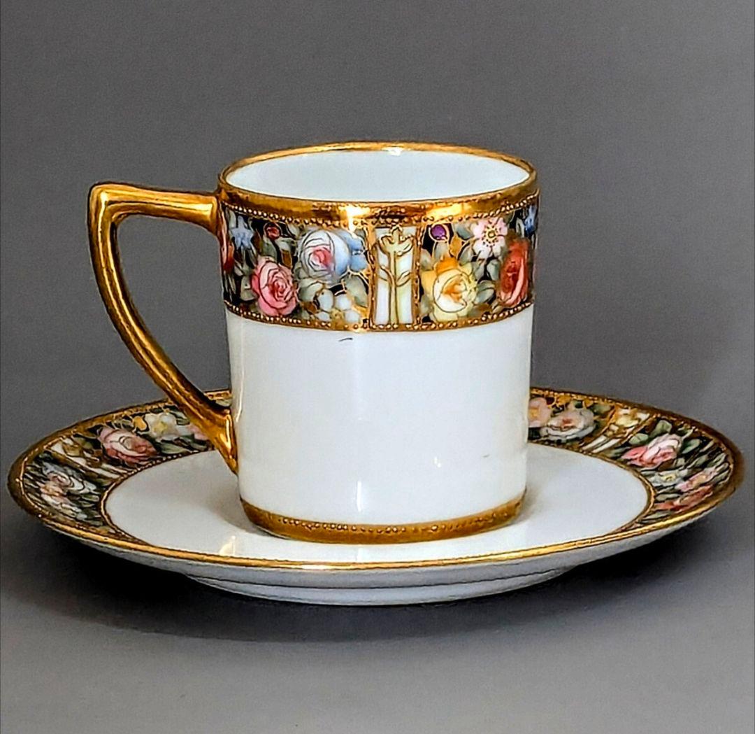 オールドノリタケ 薔薇百花繚乱金盛上陽刻 アンティ―クキャビネット カップ