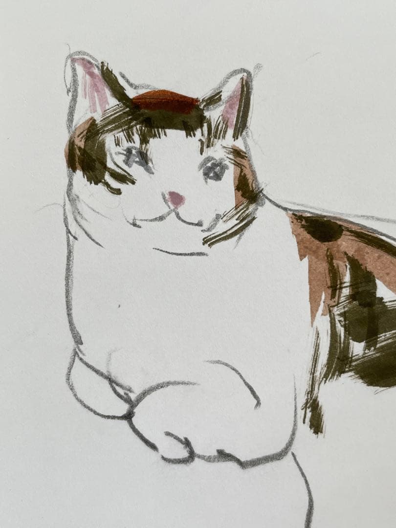 【鶴林】猫の油彩画 小型と猫 水彩画