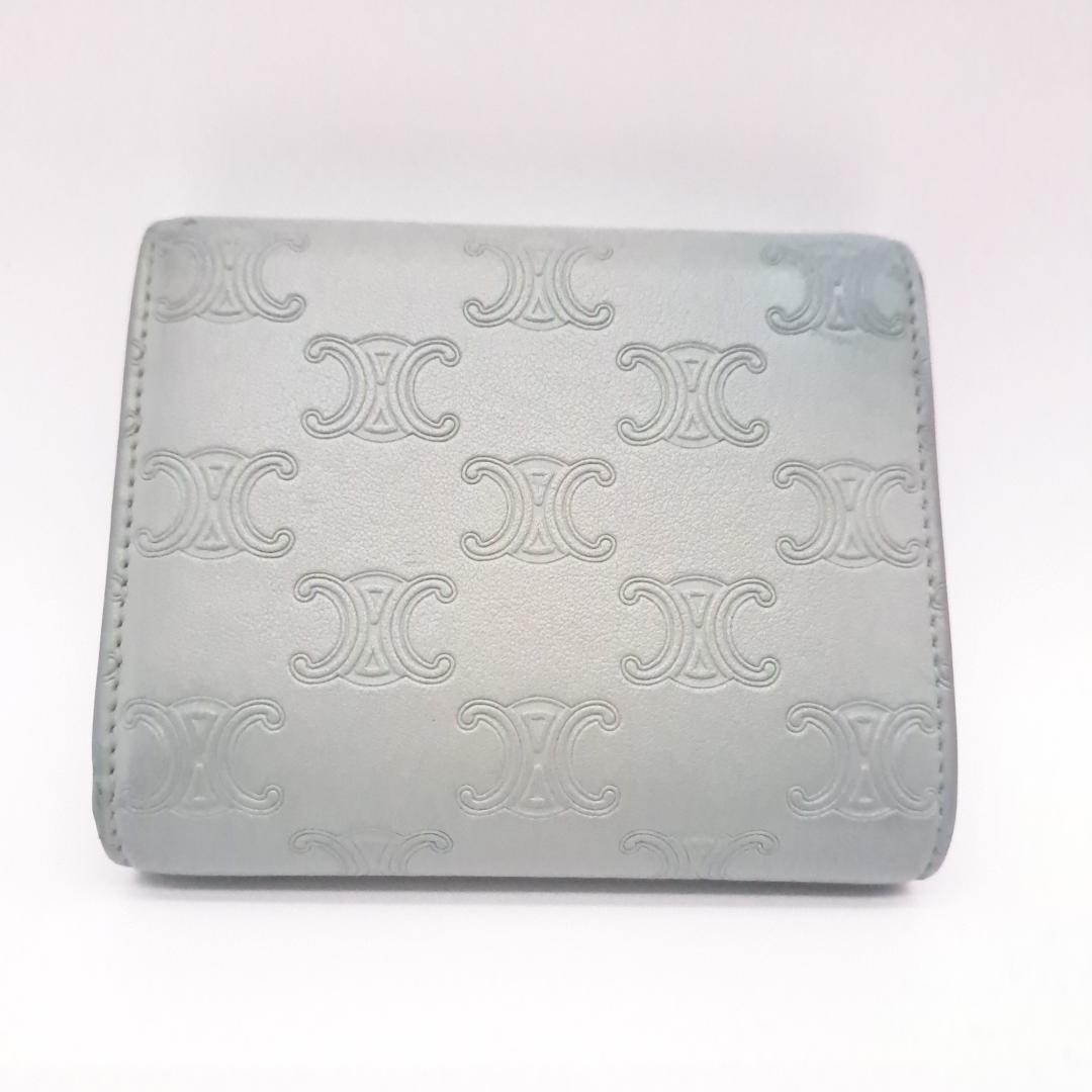 CELINE セリーヌトリオンフ エンボス 三つ折り財布 グレー レザー