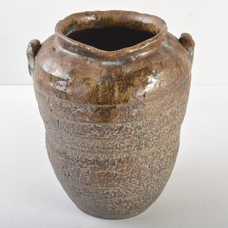 膳所焼　淡海ぜぜ　双耳壷　花瓶　在銘　時代箱　V　R6760B