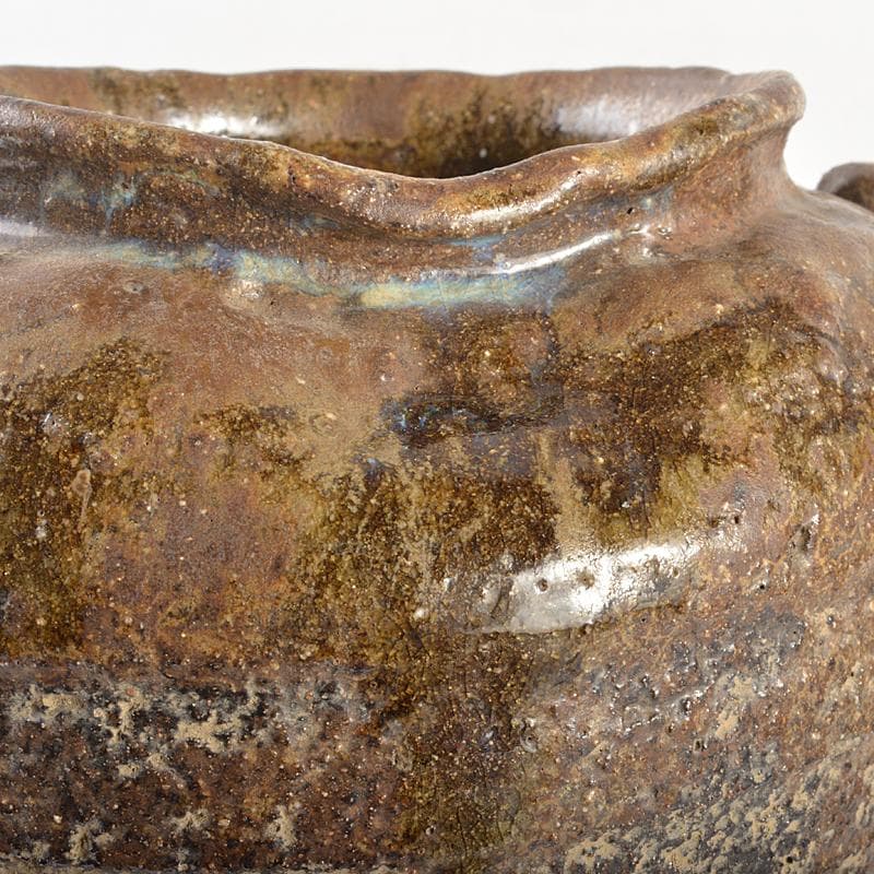 膳所焼　淡海ぜぜ　双耳壷　花瓶　在銘　時代箱　V　R6760B