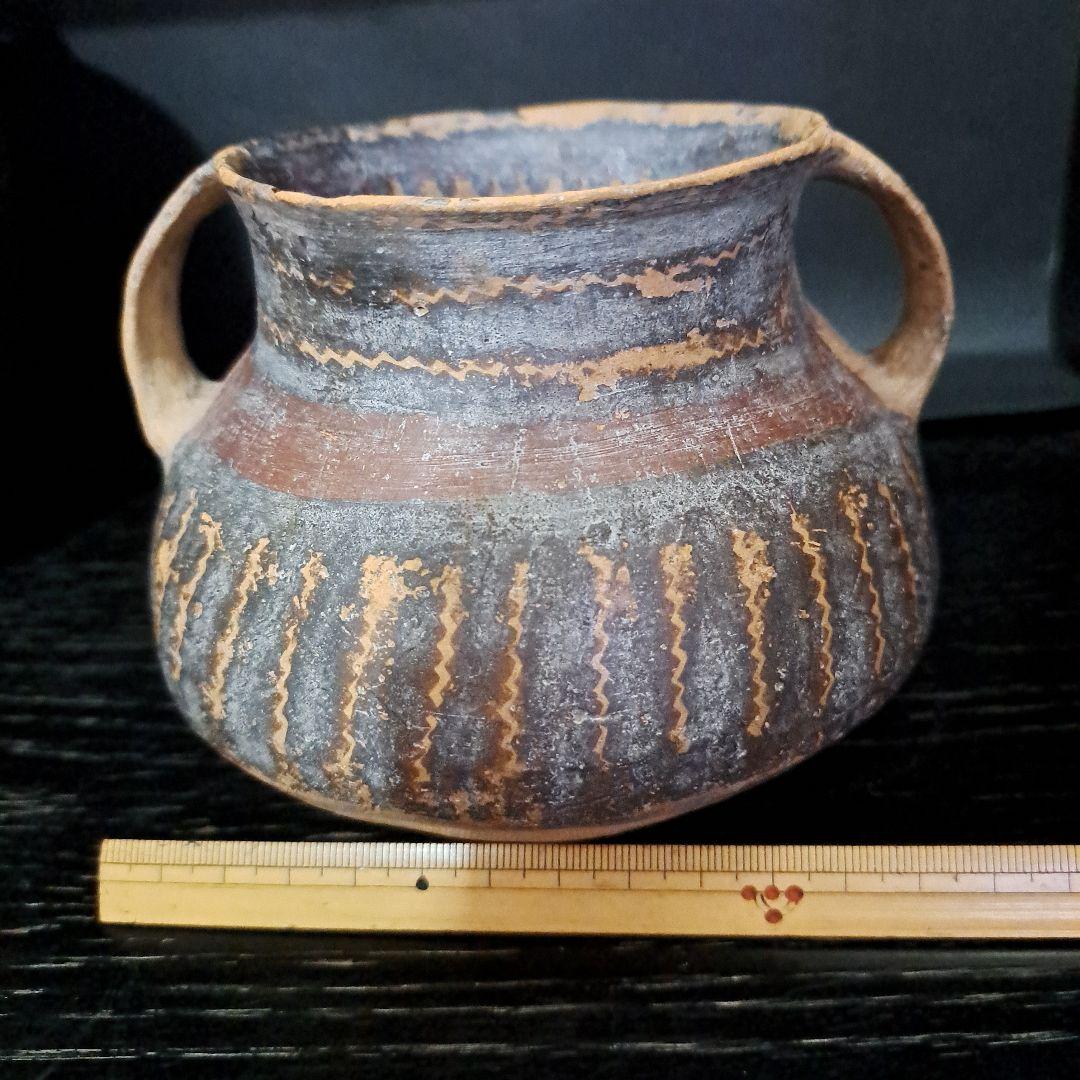 古代メキシコ産　土器　 水亀　水差し　縦縞模様