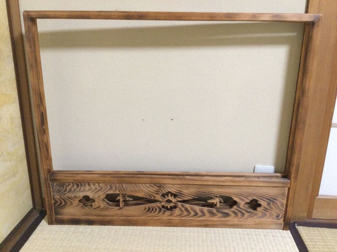 風炉先屏風 総焼杉材 透かし彫り 茶道具 間仕切り L233