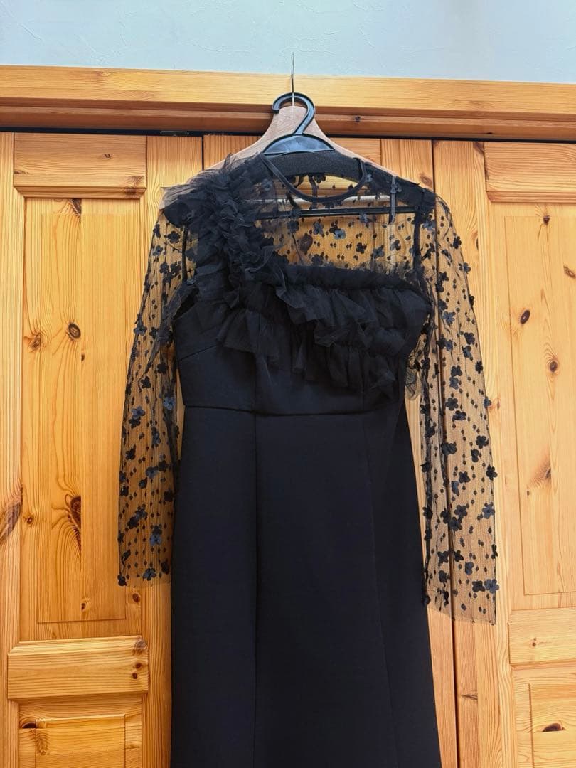 Leja フラワーモチーフアシンメトリーチュールマーメイドワンピースドレス 鞄付