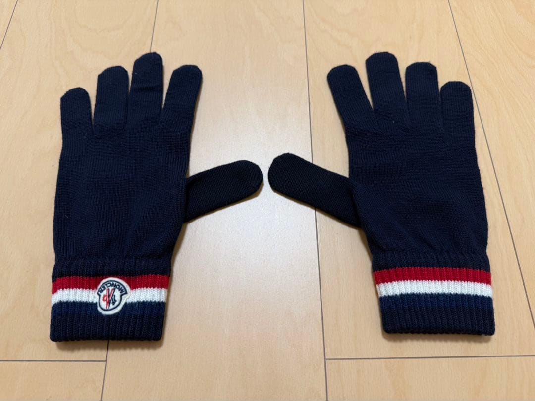 美品 MONCLER モンクレール トリコロール ウール グローブ手袋 Lサイズ