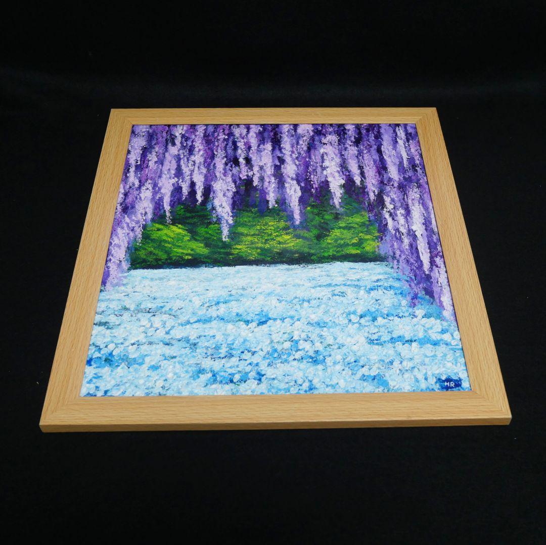 油絵 油彩 油彩画 絵 絵画【ネモフィラと藤の花】