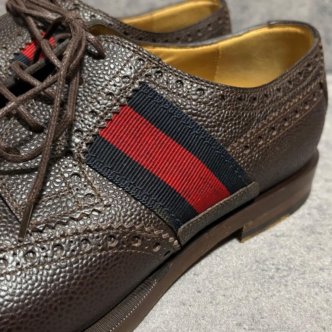 未使用級　グッチ　ドレスシューズ　シェリーライン　シボ革　ブラウン　2126