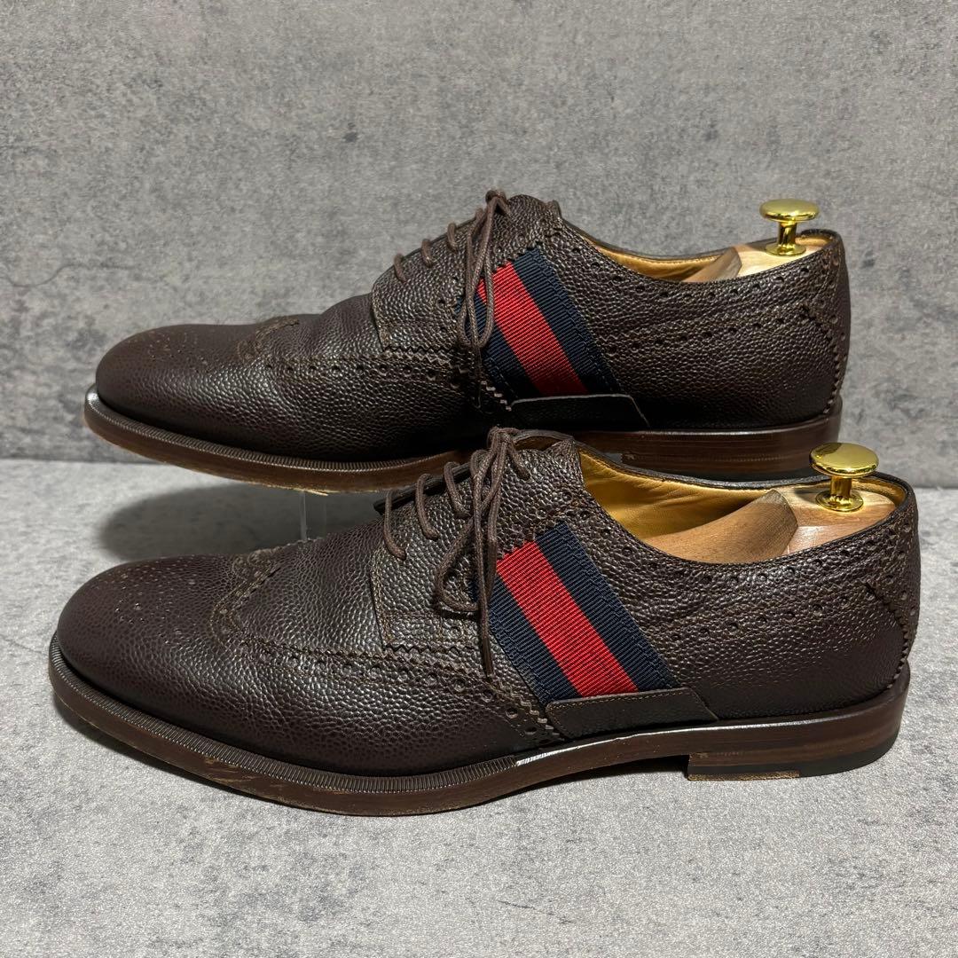 未使用級　グッチ　ドレスシューズ　シェリーライン　シボ革　ブラウン　2126