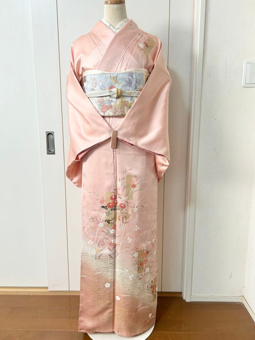 美品　しつけ糸付き　トールサイズ　裄丈長め　正絹訪問着　フルセット4点　入学式