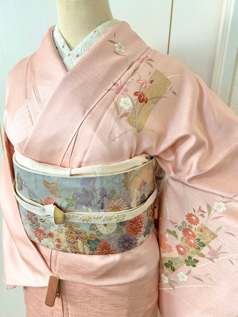 美品　しつけ糸付き　トールサイズ　裄丈長め　正絹訪問着　フルセット4点　入学式