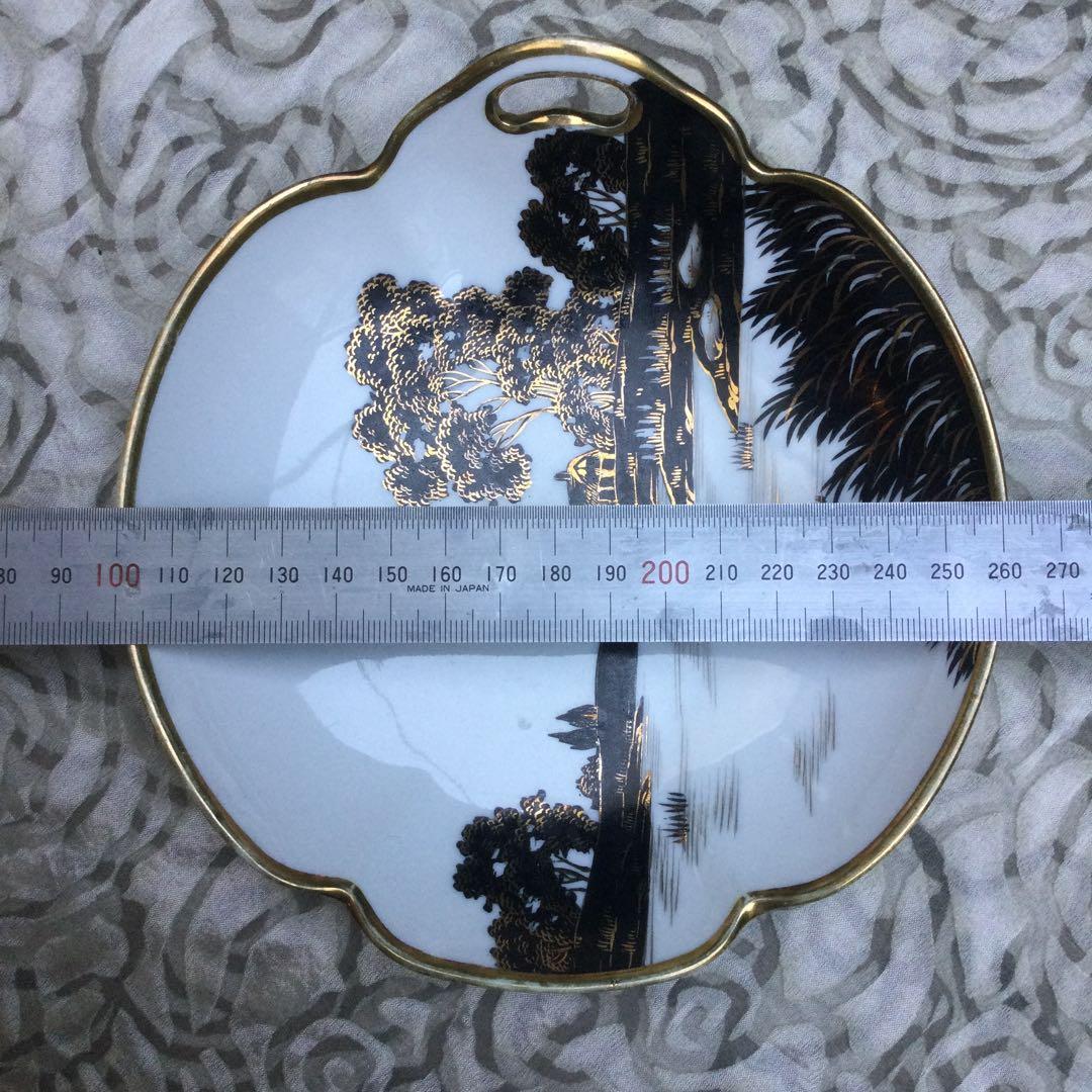 オールドノリタケ　風景画デザインの取手付き陶磁器皿