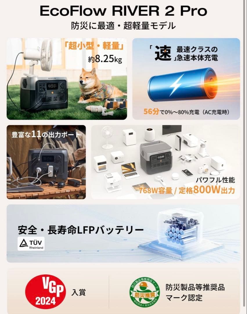 EcoFlow  2 Pro 768Wh ソーラパネル220W セット