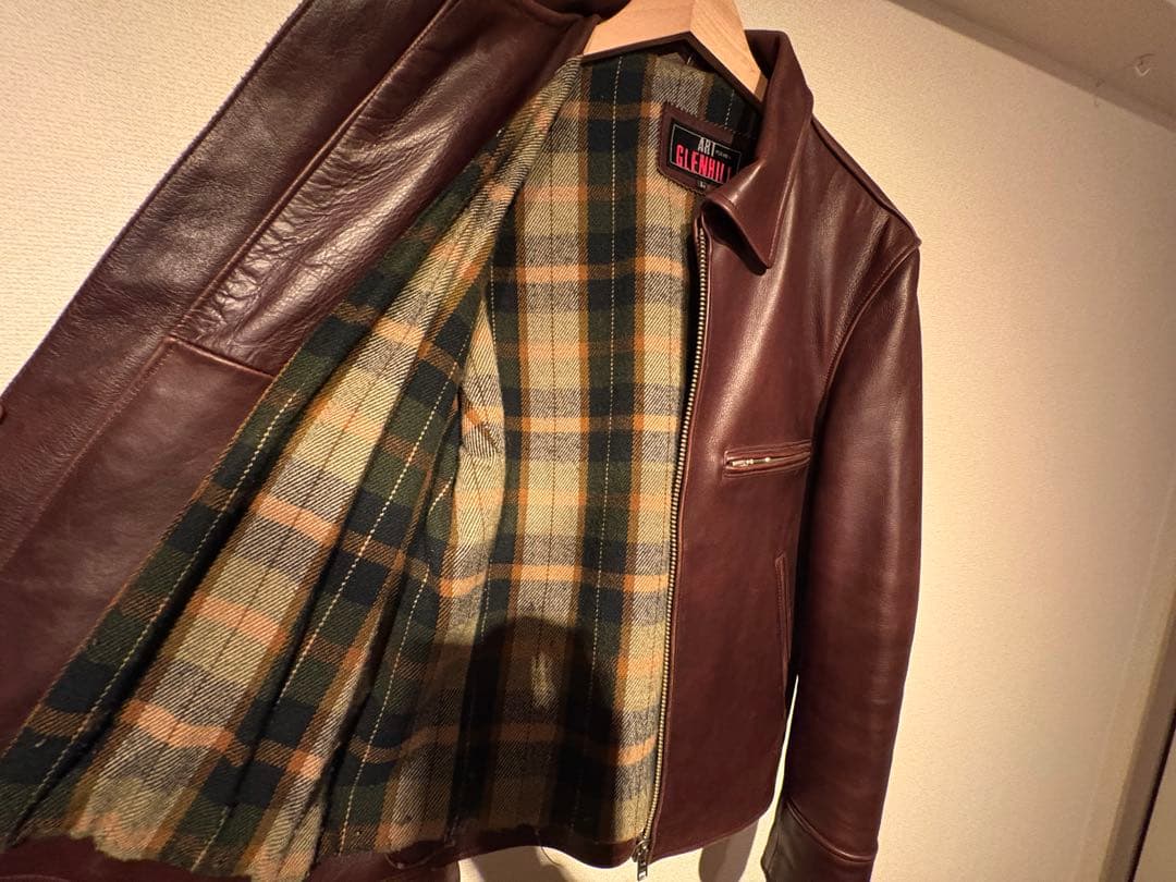 アートグレンヒル ブラウン 肉厚 カウレザー シングルライダース L サイズ