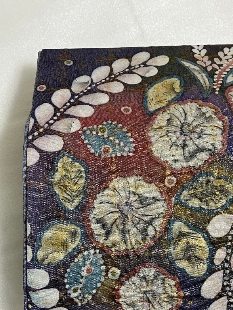 作家物 袋帯 辻が花 絞り 深紫×金彩 太鼓柄の上質な一本