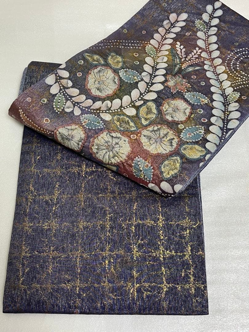 作家物 袋帯 辻が花 絞り 深紫×金彩 太鼓柄の上質な一本