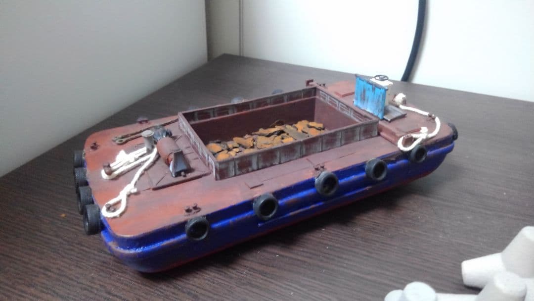 【ワンオフ】HO　完成品　艀　はしけ　バージ　船　ストラクチャー　サルベージ