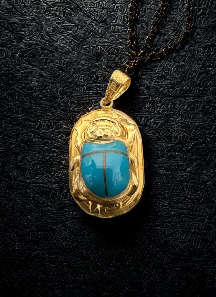 スカラベ ペンダントトップ ゴールドトーン ターコイズブルー風 エジプトモチーフ