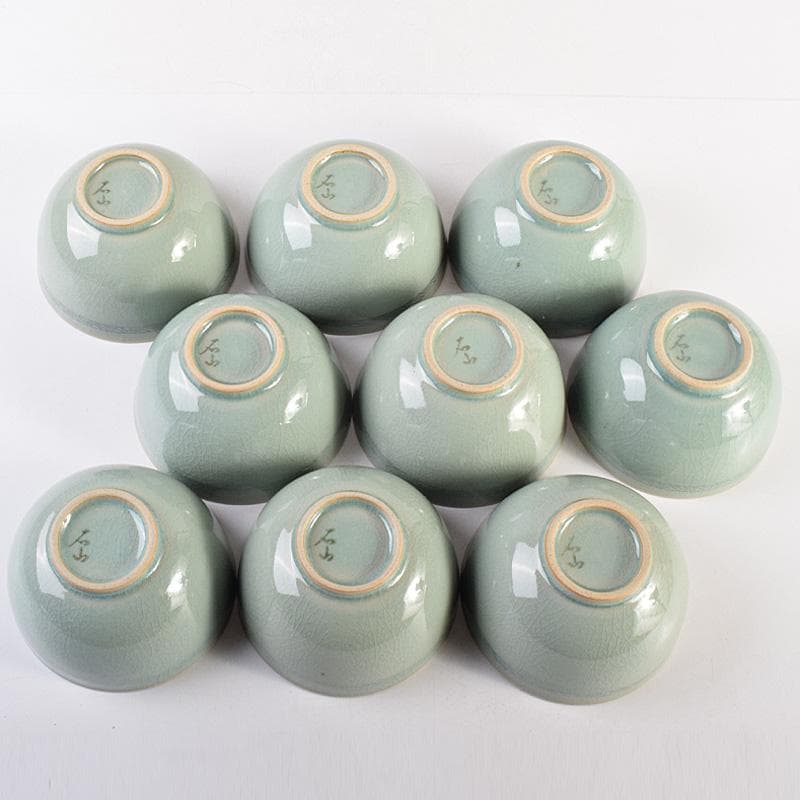 茶道具　石山窯　梁金錫作　高麗青磁　茶碗　九客　共箱　M　R8811B